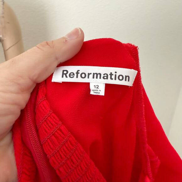 [Reformation] Red Square Neck Long Sleeve Silves Mini Dress NWT Velvet Belt 12 - Picture 10 of 11